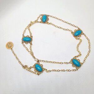 Vintage Gold Tone Faux blue Turquoise Belt/Necklace Multi Chain Oval Panels